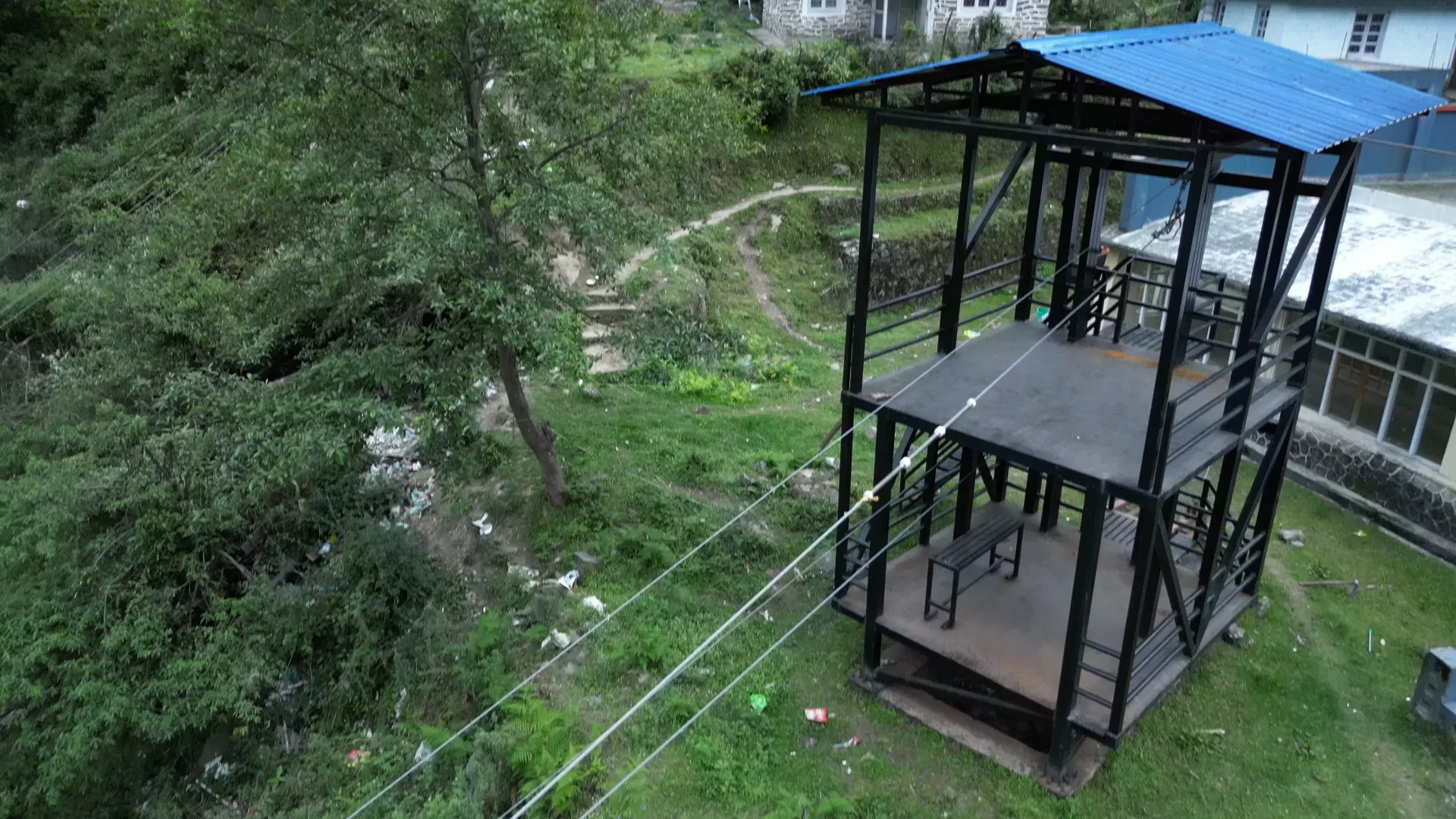 Zipline launch platform structure at the Jang Falls adventure zone