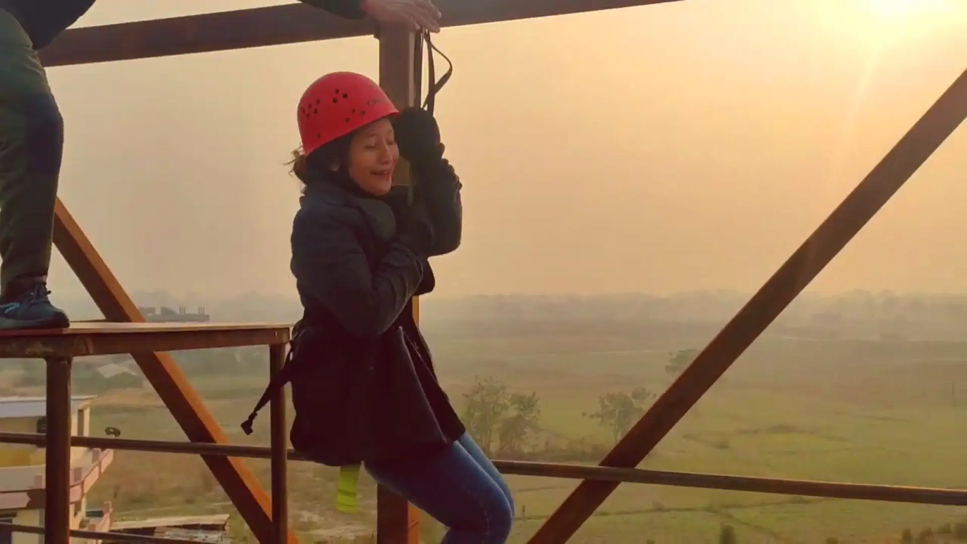 Zipline rider at Happyland Adventure Park, Jhapa