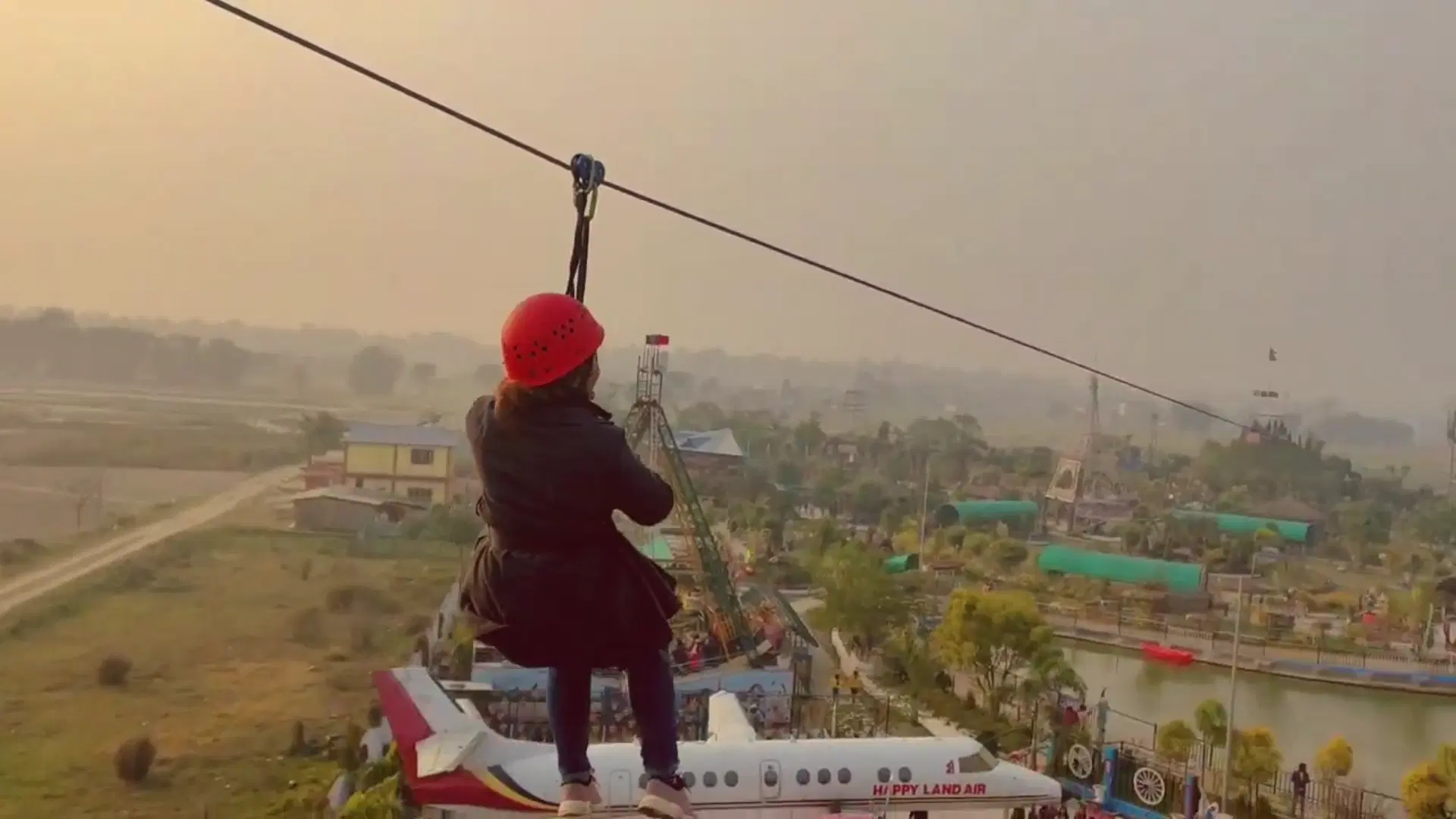 Steel launch tower of the Happyland dual-way zipline