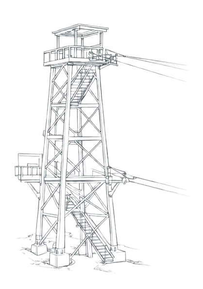 Zipline engineering components — cable, anchor, and trolley system by OXO Planet