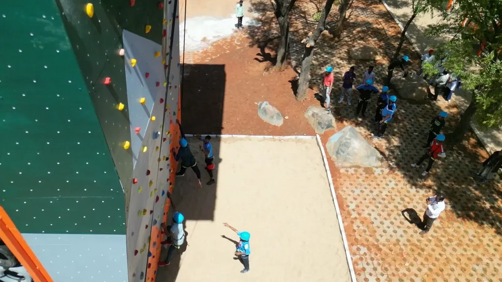 Student climbing the wall at Sreenidhi International School
