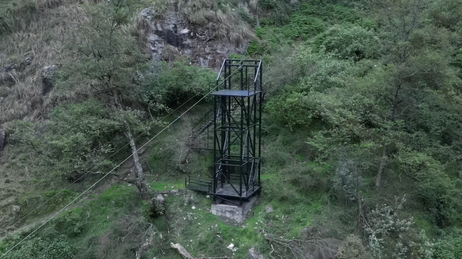 OXO Planet zipline platform tower in the forest at Fong Fong Ma (Jang Falls), Tawang, Arunachal Pradesh