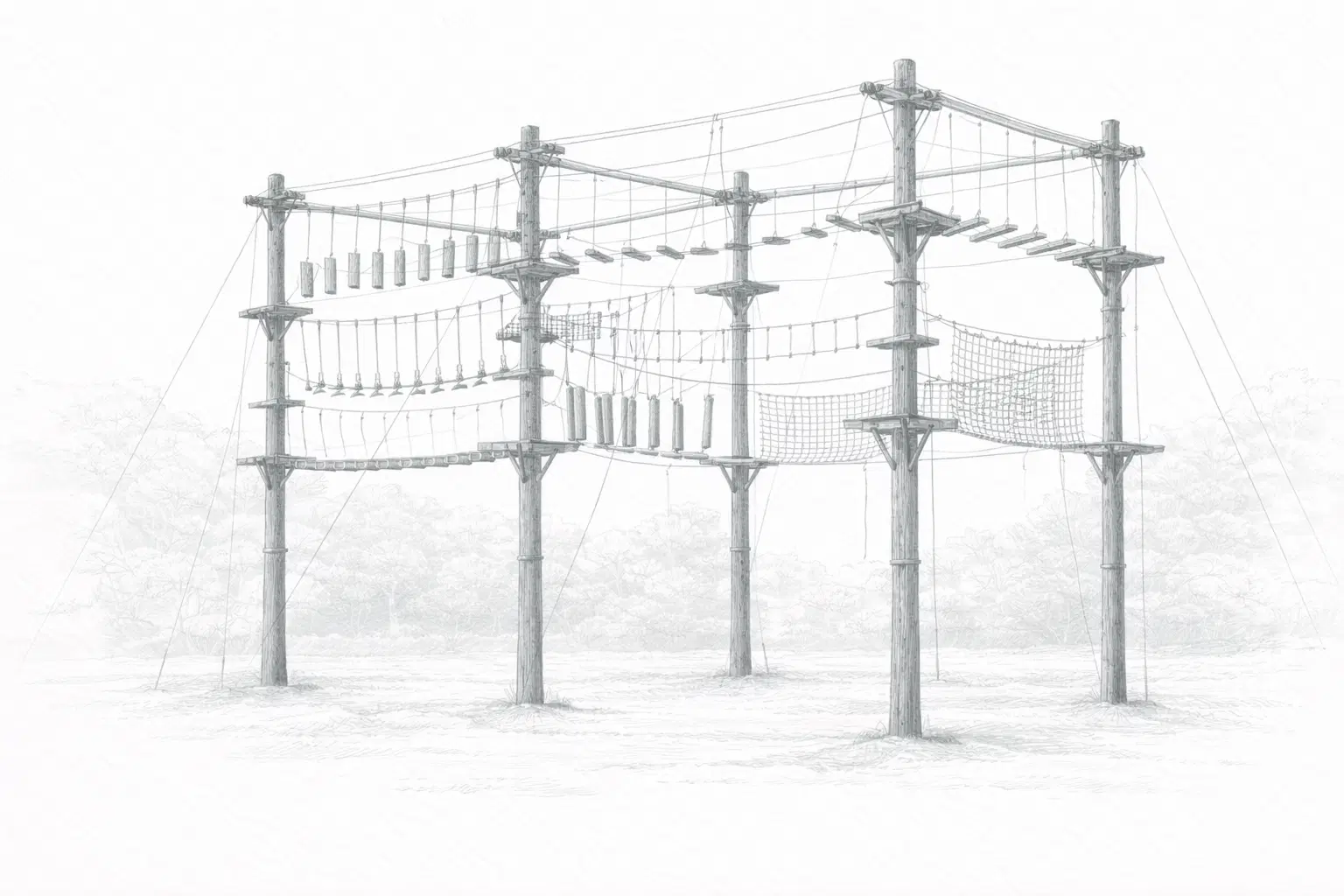 Ropes Course engineering components — support structure and rope elements by OXO Planet