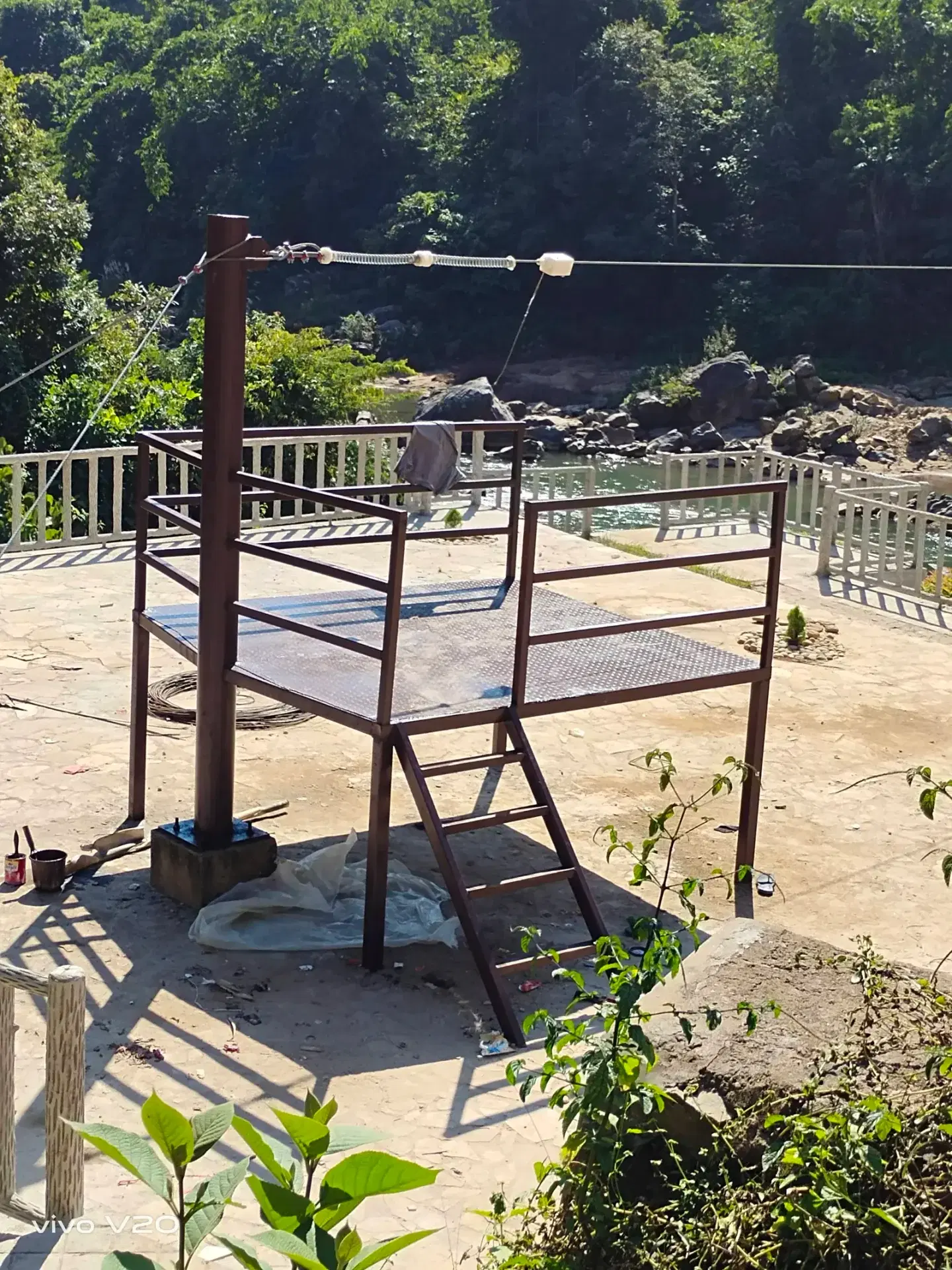 Steel frame construction of the Mirang canopy walk, Meghalaya