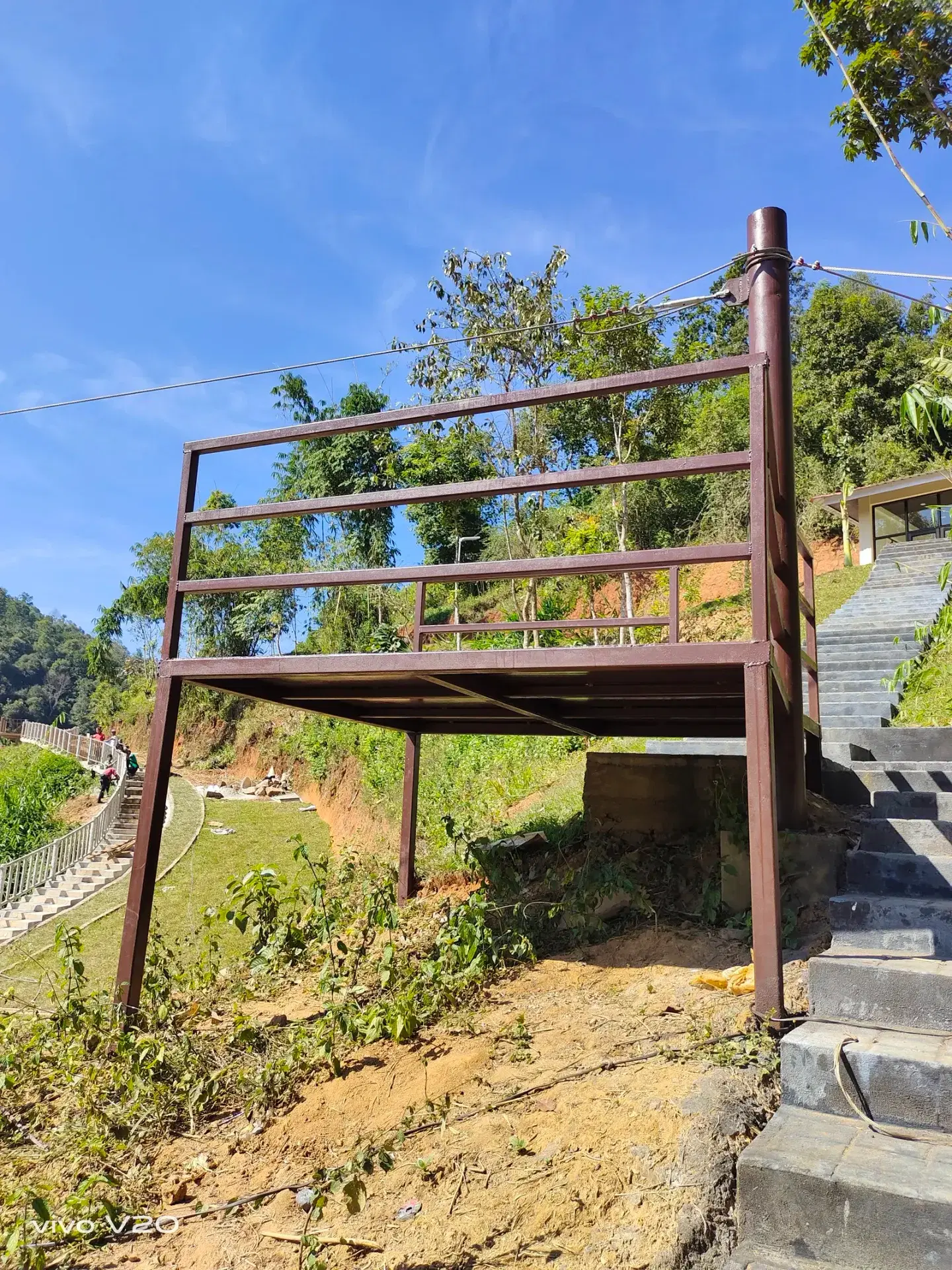 Canopy walk anchor platform in high-rainfall forest terrain, Mirang