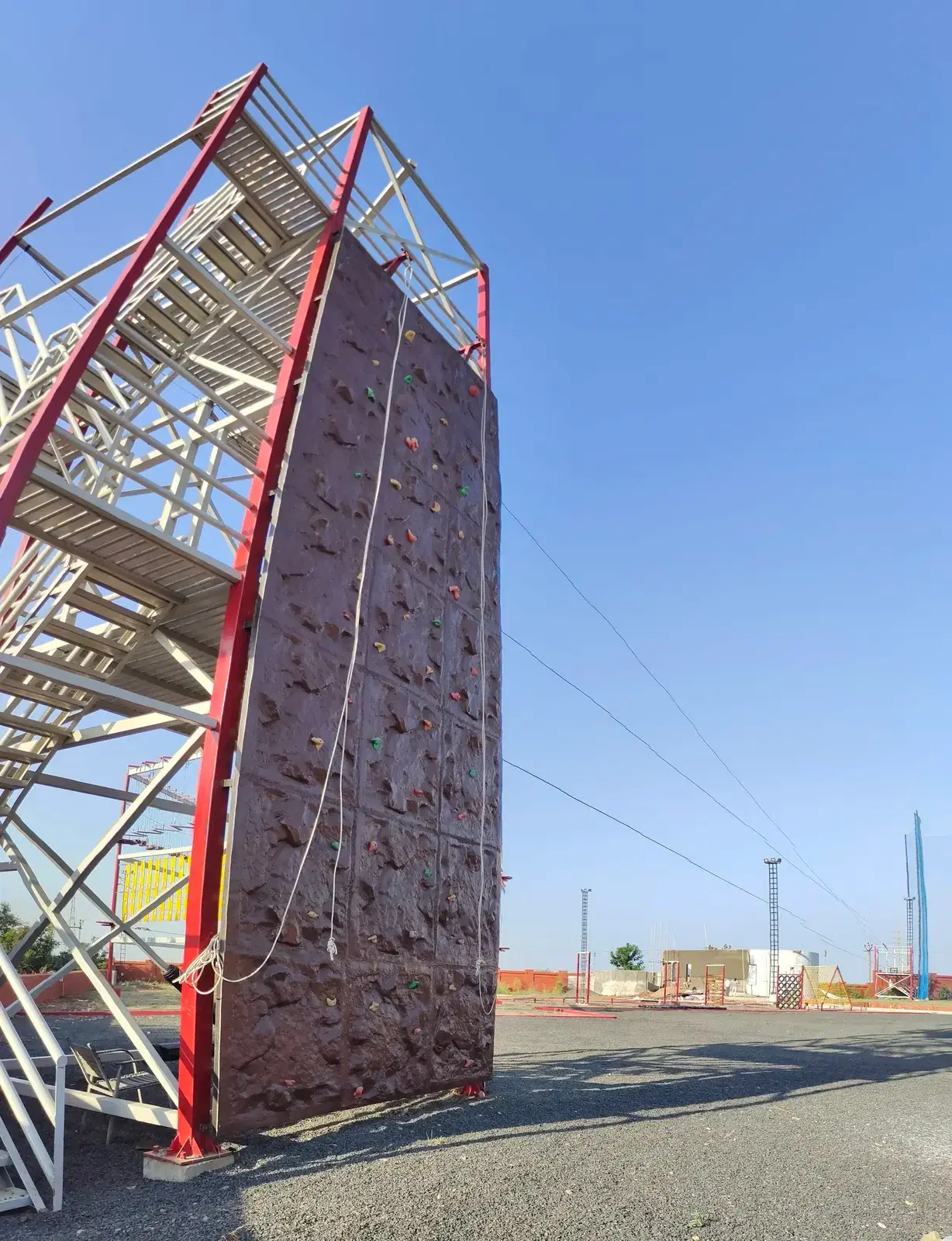 Rock-finish climbing wall on the multi-activity tower at Prabhu Farms
