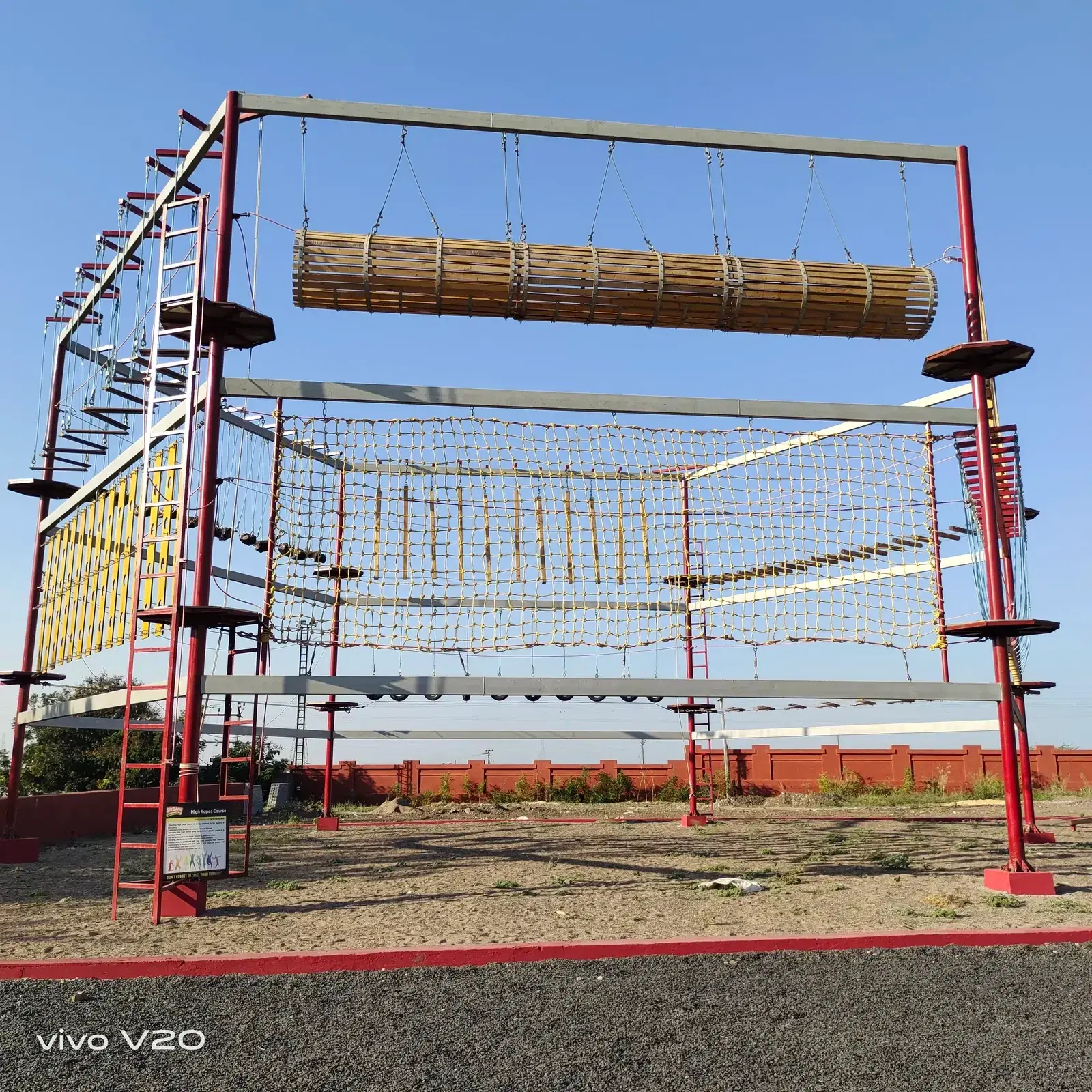 Multi-floor ropes course structure at Prabhu Farms, Rajkot
