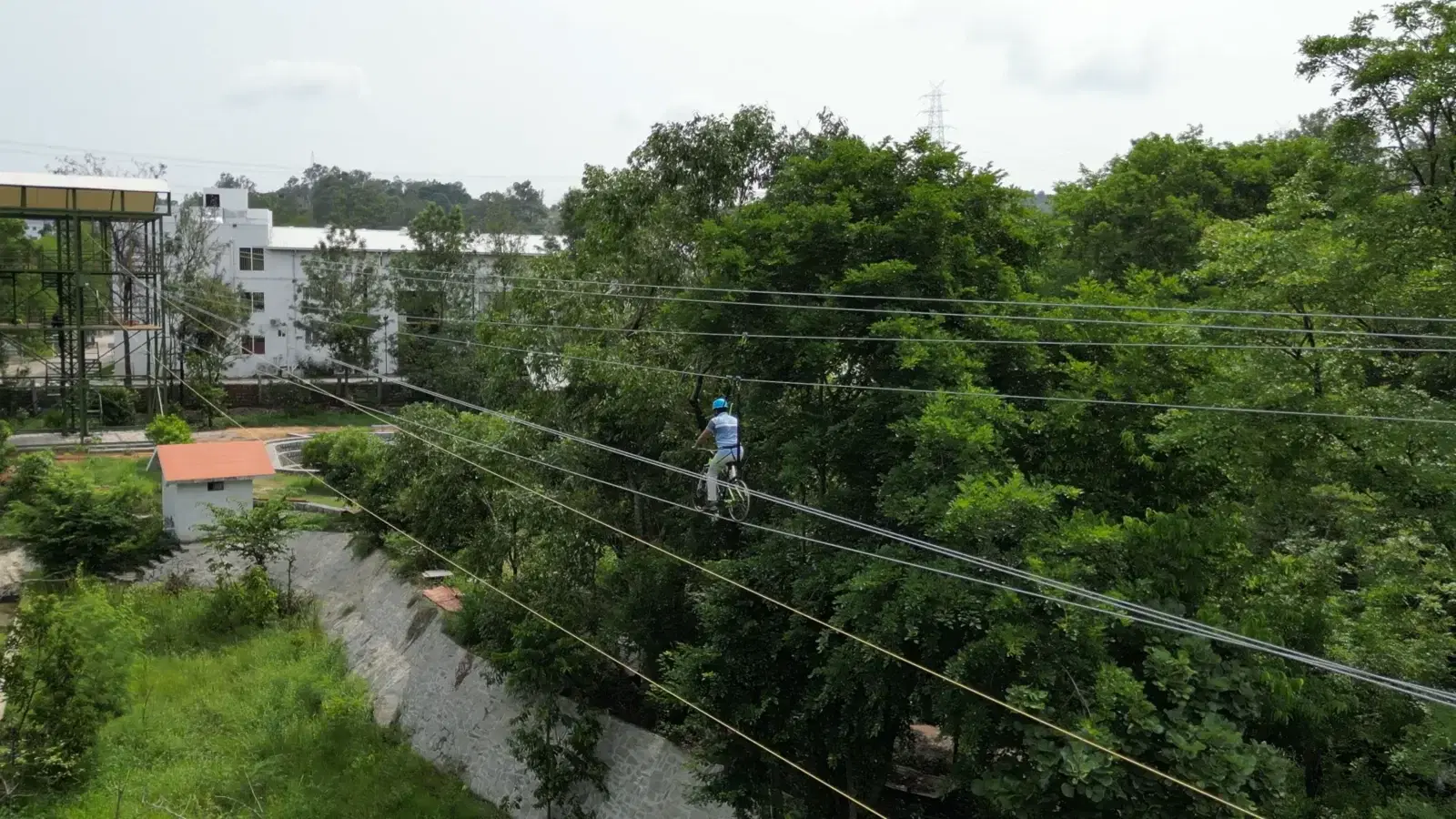 Zipline rider at Vasnudaraa Farms eco camp, Bangalore