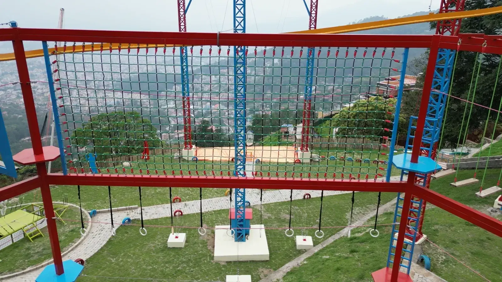 Multi-level ropes course at the Choudhary Group adventure park