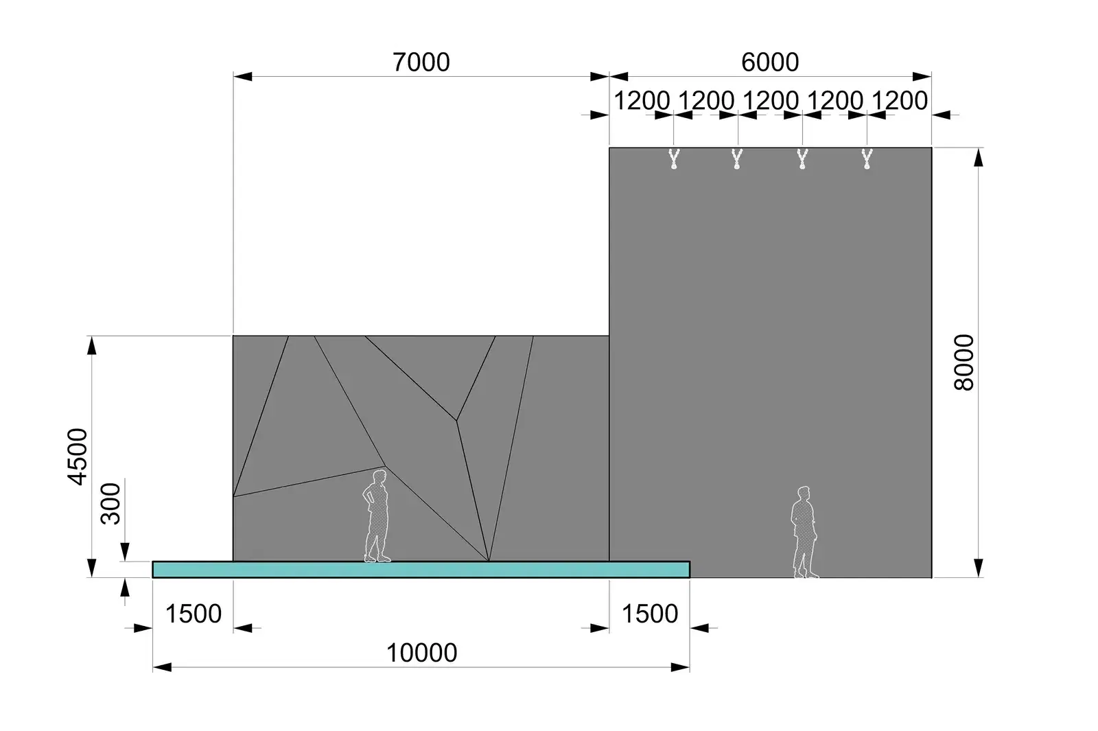 Technical elevation drawing of the Utalika climbing wall design