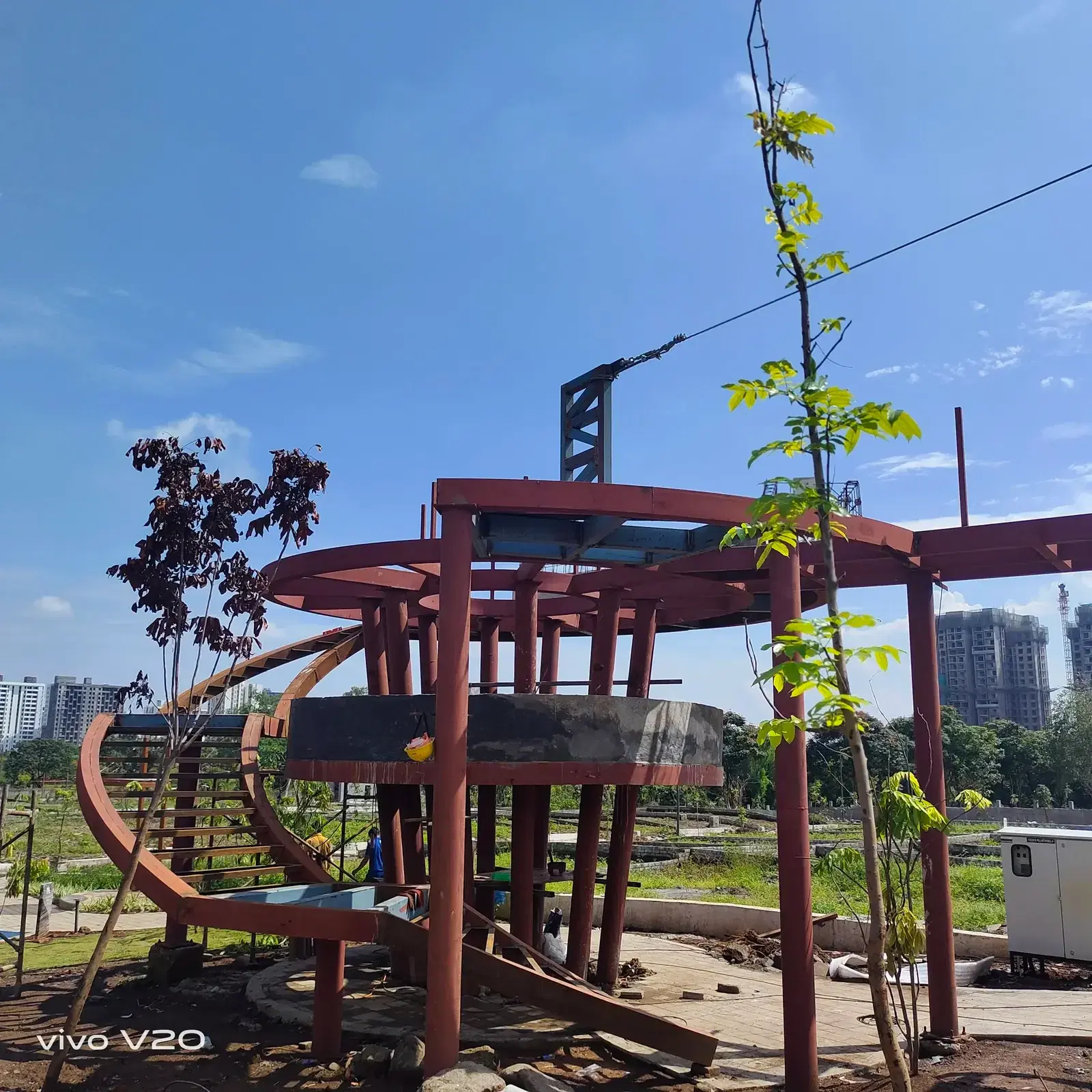 Steel structures during construction of the Godrej Skyline play park
