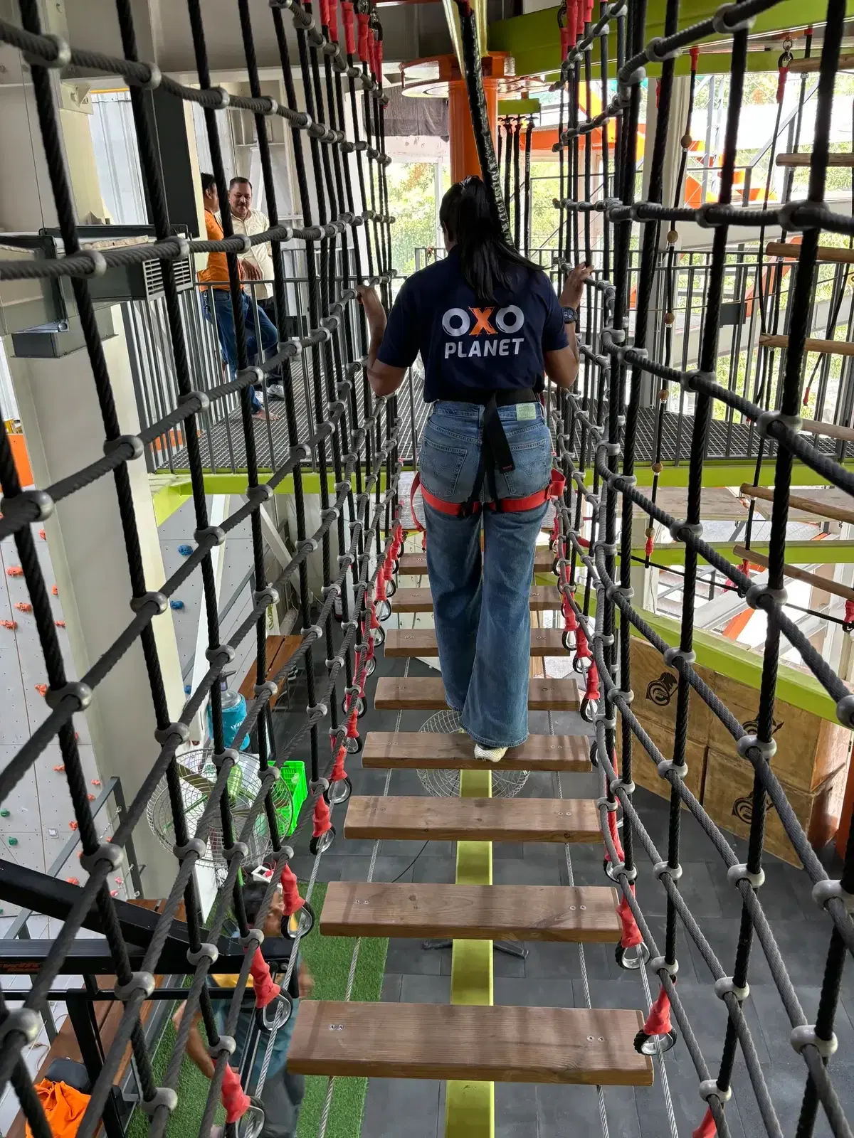 Walker crossing India’s first suspended ropes course at Climb Central, Delhi
