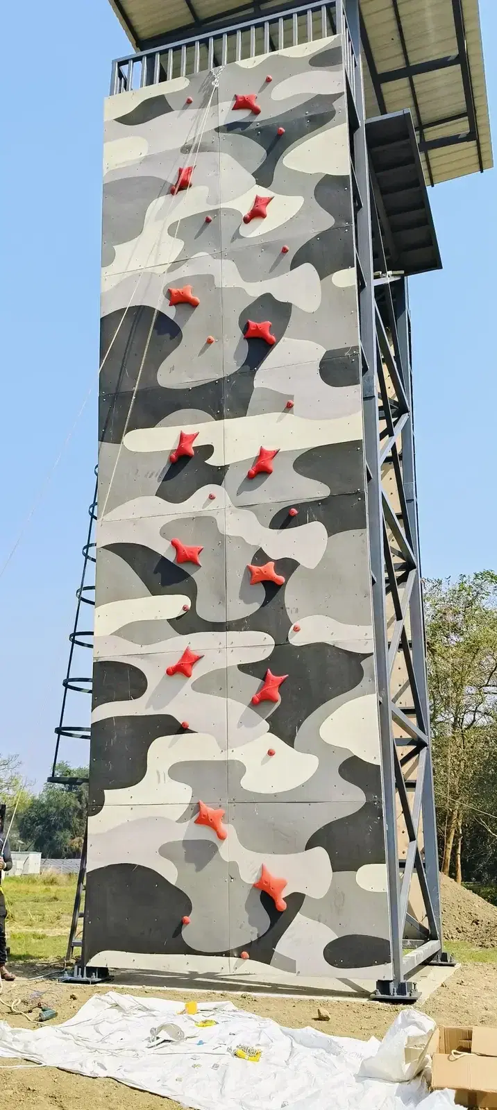 Grey camouflage lead climbing face of the Barrackpore wall