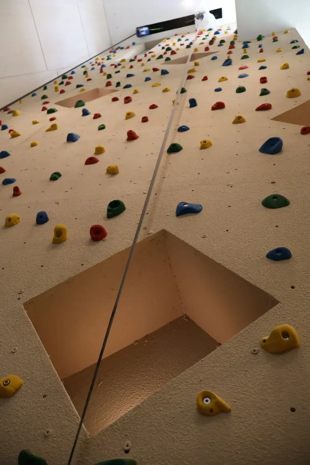 Climbing holds and diamond niche detail on the OutisOut wall