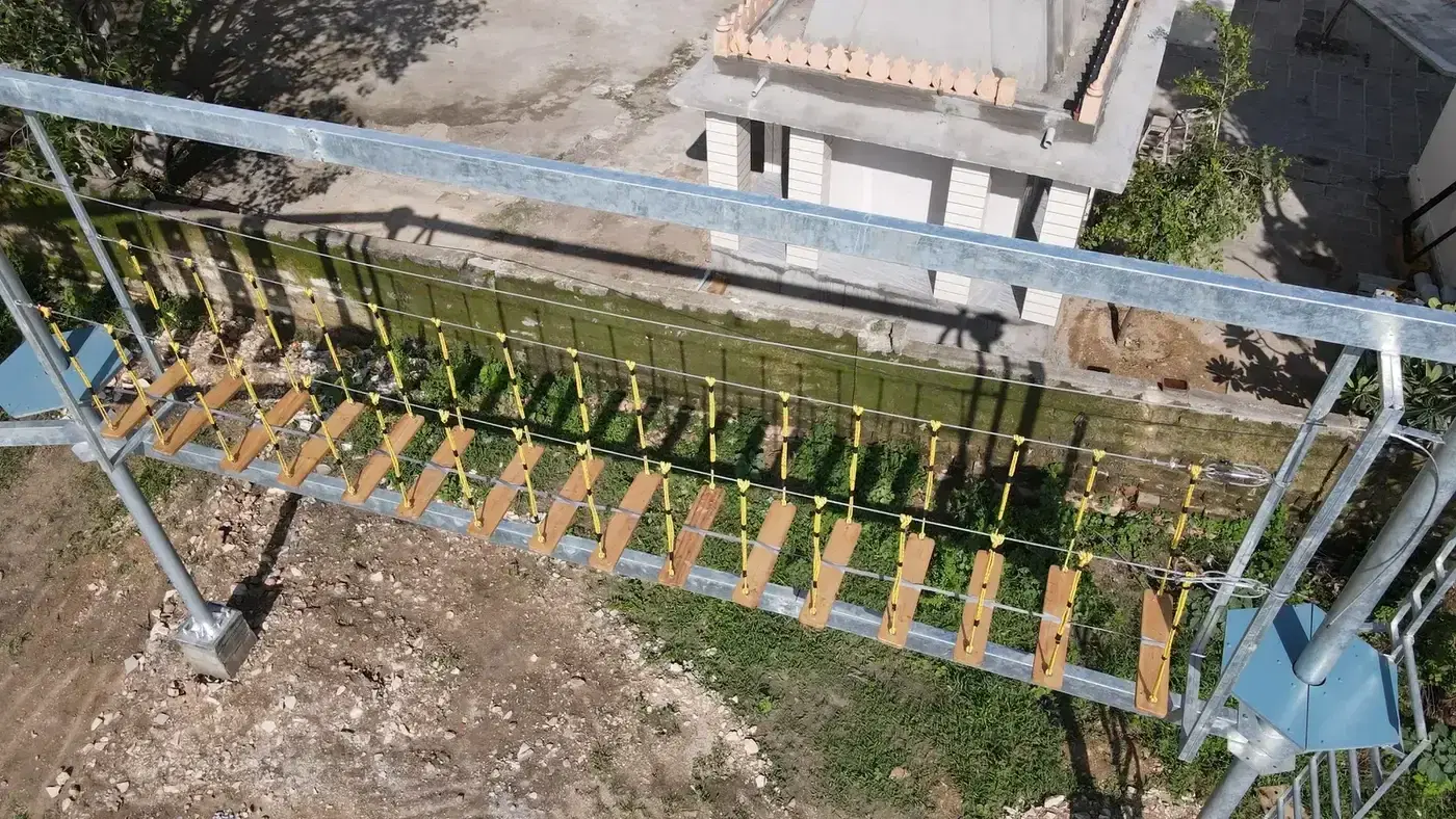 Aerial view of the ropes course line at Arya Kanya Public School, Porbandar