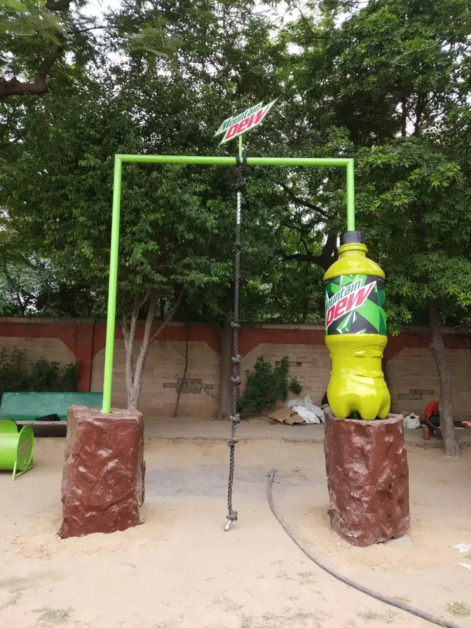 Tarzan swing element with Mountain Dew branding at a campus activation