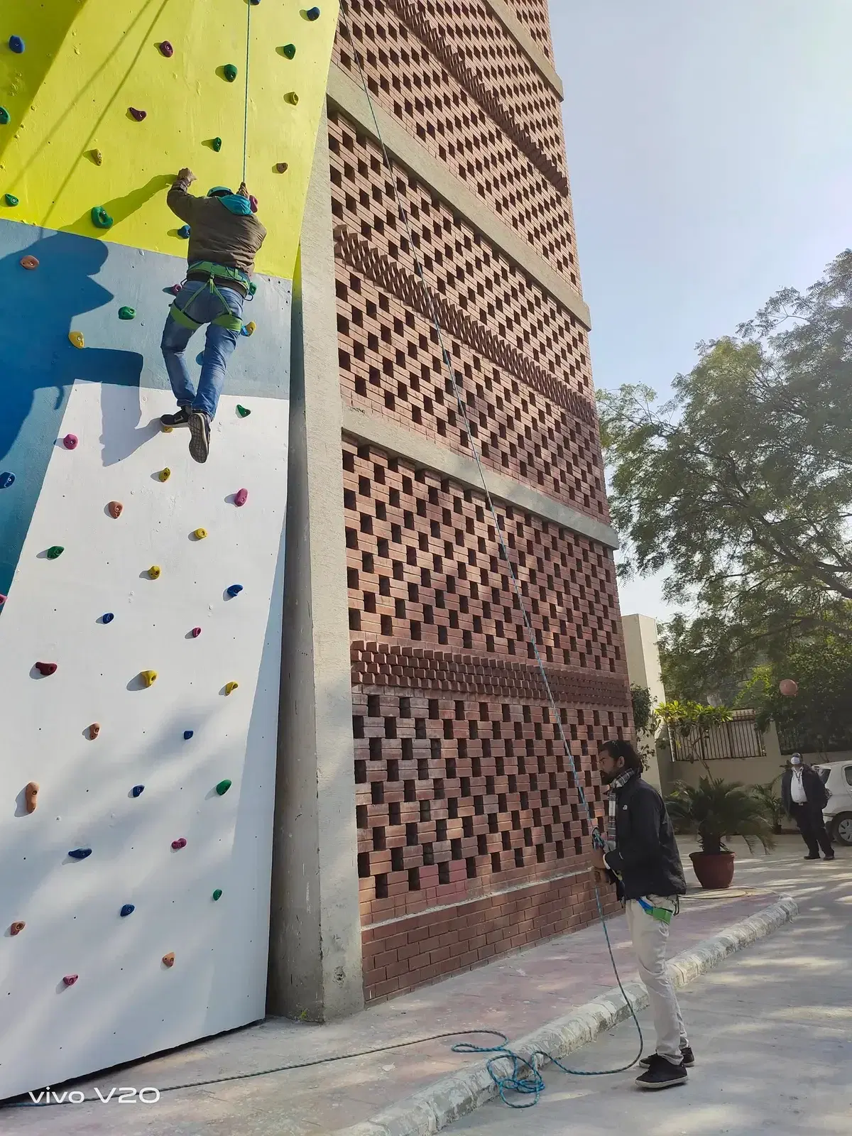 Climber on the Orchids School climbing wall