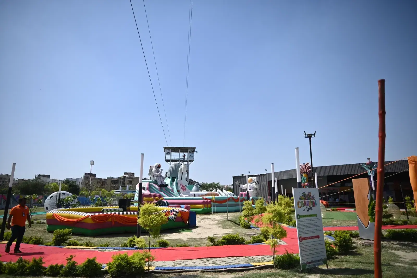 Zipline and mini bungee launch tower at JSR Park, Gorakhpur
