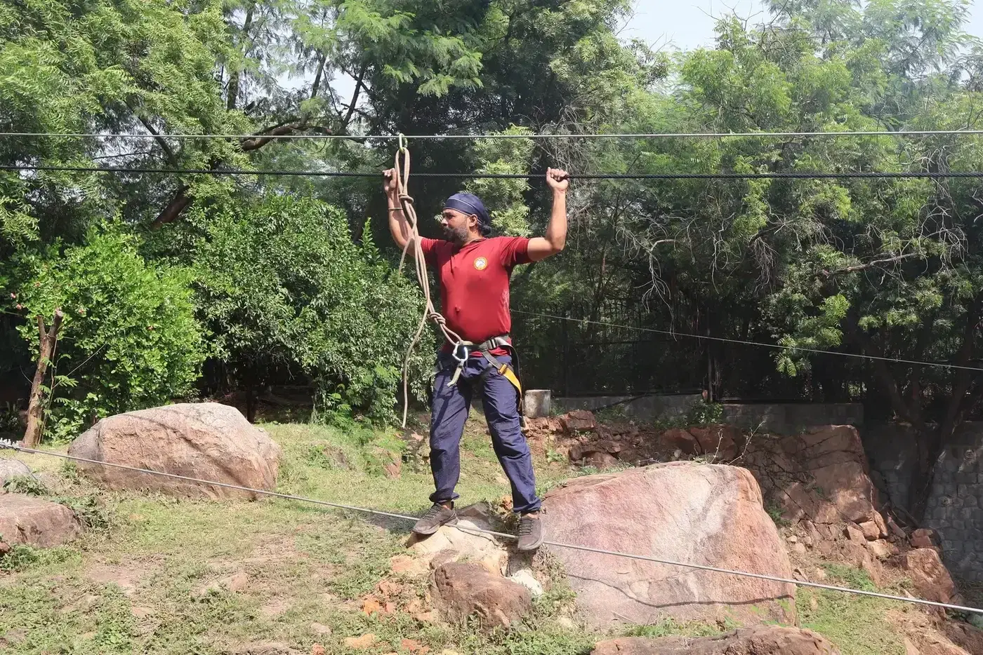 Trainee on the river-crossing setup at IMF Delhi