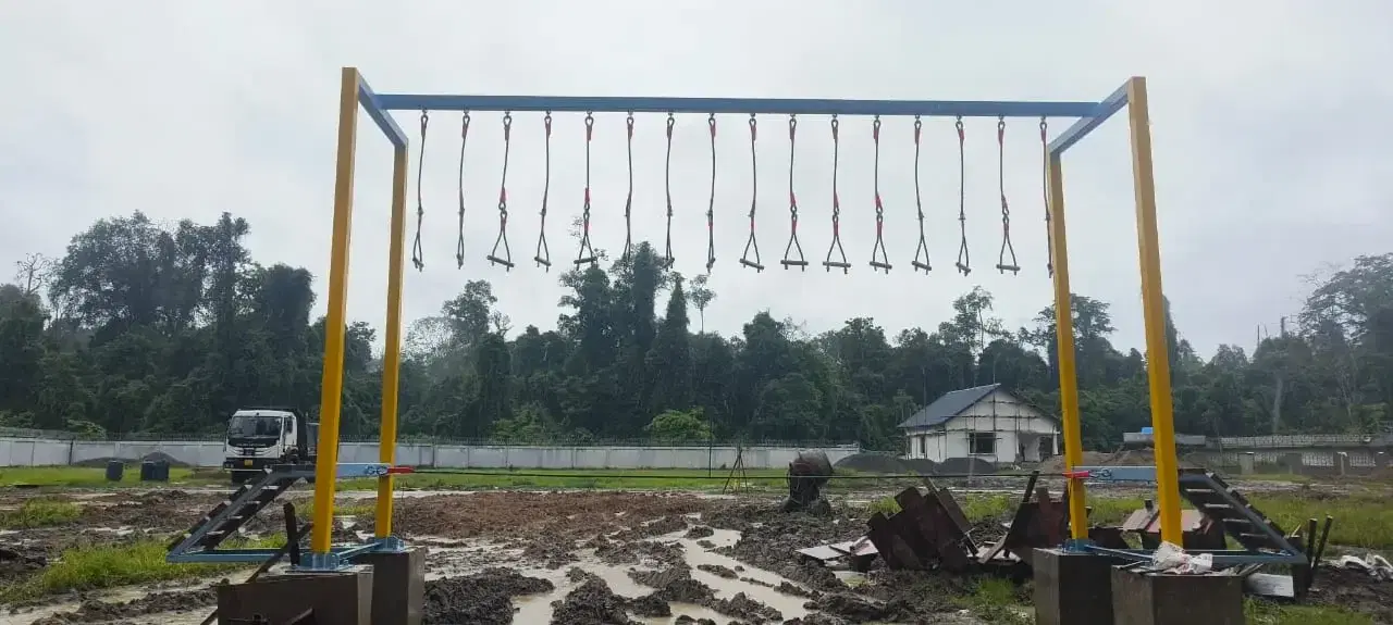 Hanging rings element on the kids obstacle course at Deomali, Arunachal