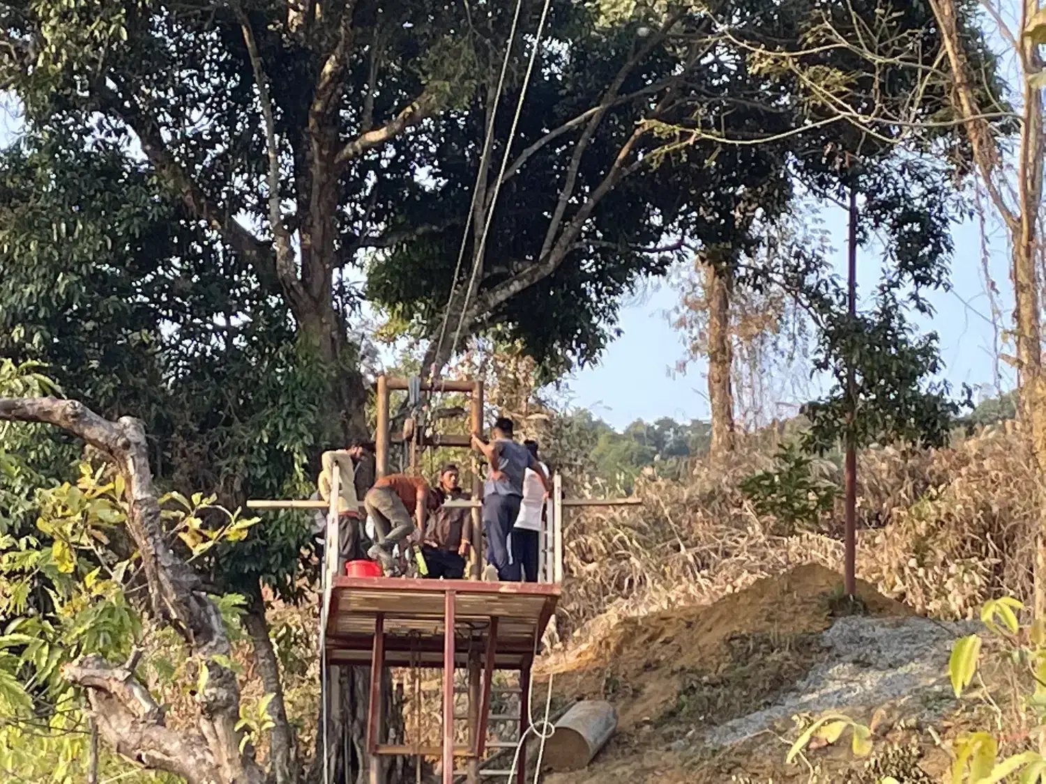 Guests at the zipline platform at Lungleng Adventure Park