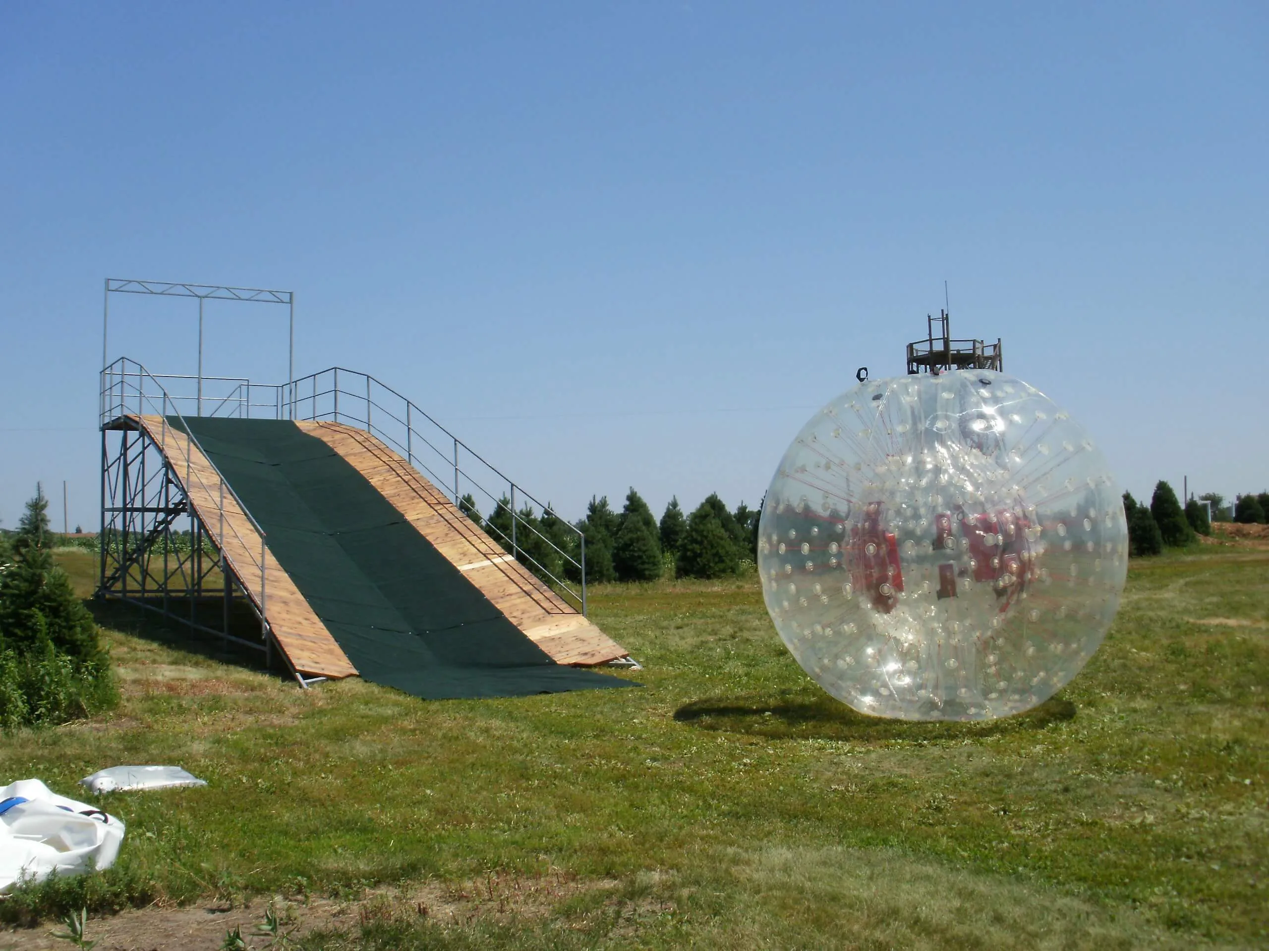 A zorbing ball track setup with zorbing ramp